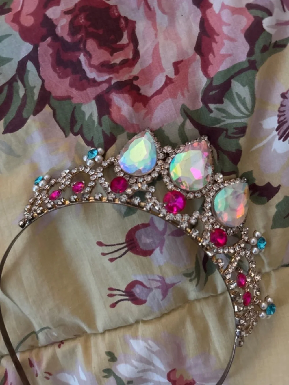 Crystal and Iridescent Heart Tiara Headband - Pink Accents